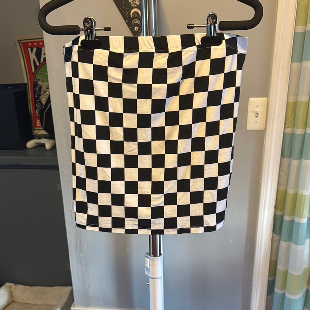 Checkerboard Mini Pencil Skirt Black and White